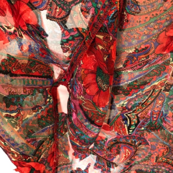 Vintage Red Sheer Floral Print Duster/Robe - Picture 6 of 8